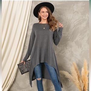 ✨ Zanzea Gray Asymmetrical Knit Tunic Dress w/ Thumbholes - Size L ✨